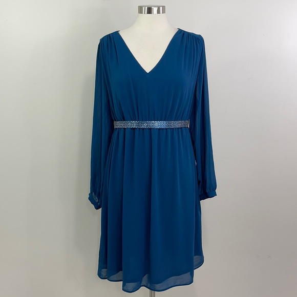 H&M Mama Teal Chiffon Dress with Embellished Belt - Picture 3 of 12